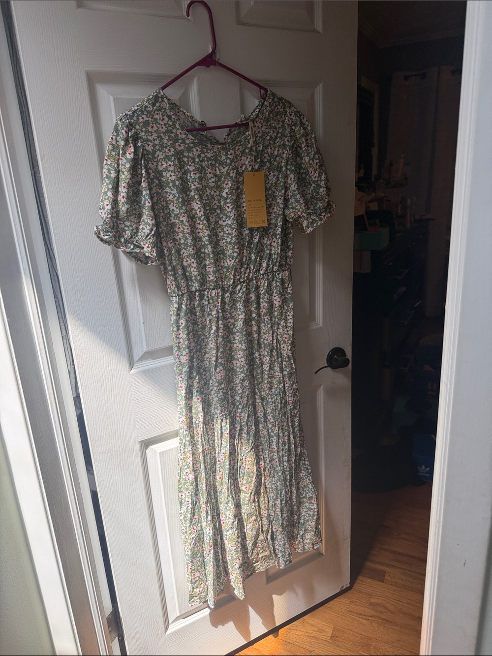 Green Floral Maxi Dress with Puff Sleeves